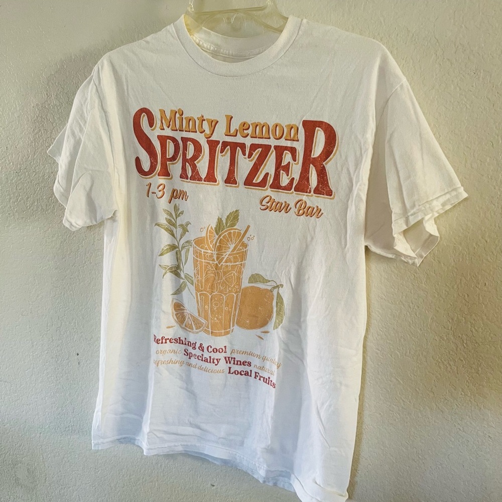 Full Tilt Minty Lemon Spritzer Tee - White with Orange & Yellow Print